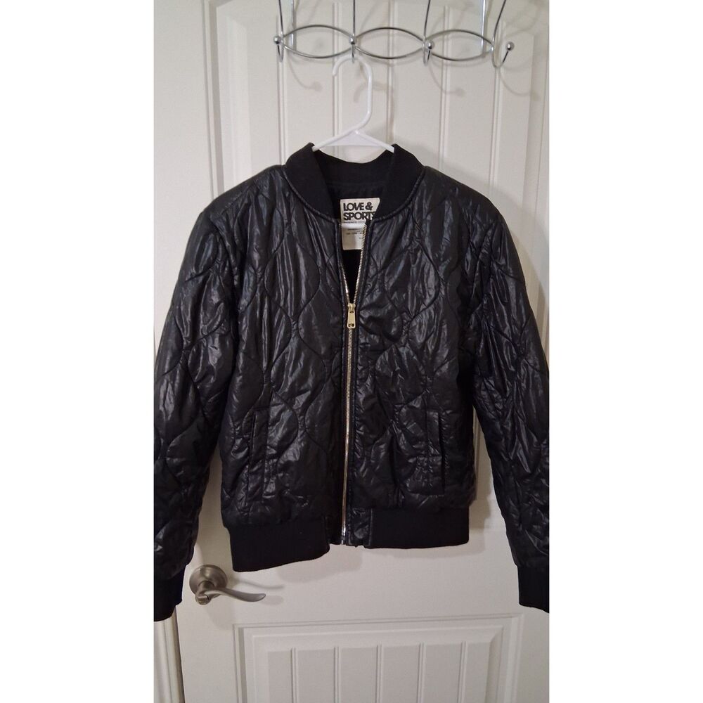 Love & Sports Women’s Small Black Quilted Bomber Jacket Full Zip Puffer